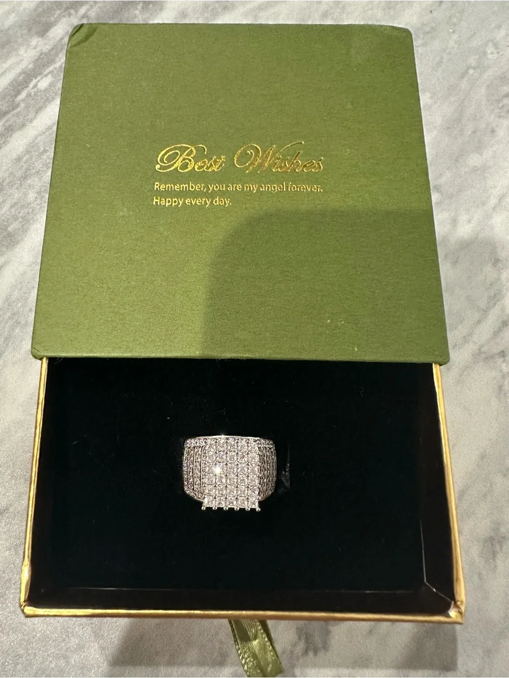 Elegant Silver Crystal Pavé Wide Band Ring - Silver